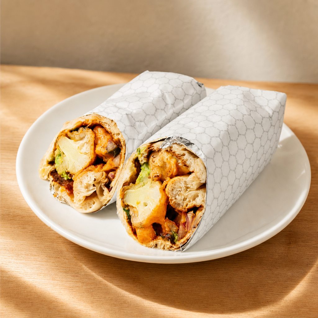 Crispy Cauliflower Naan Wrap.